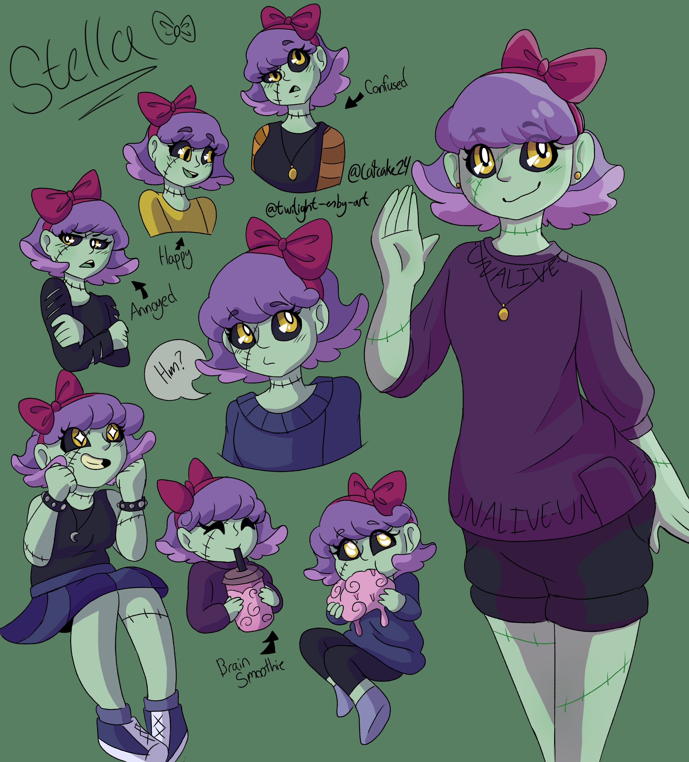 Zombie Girl Character Design Sheet.